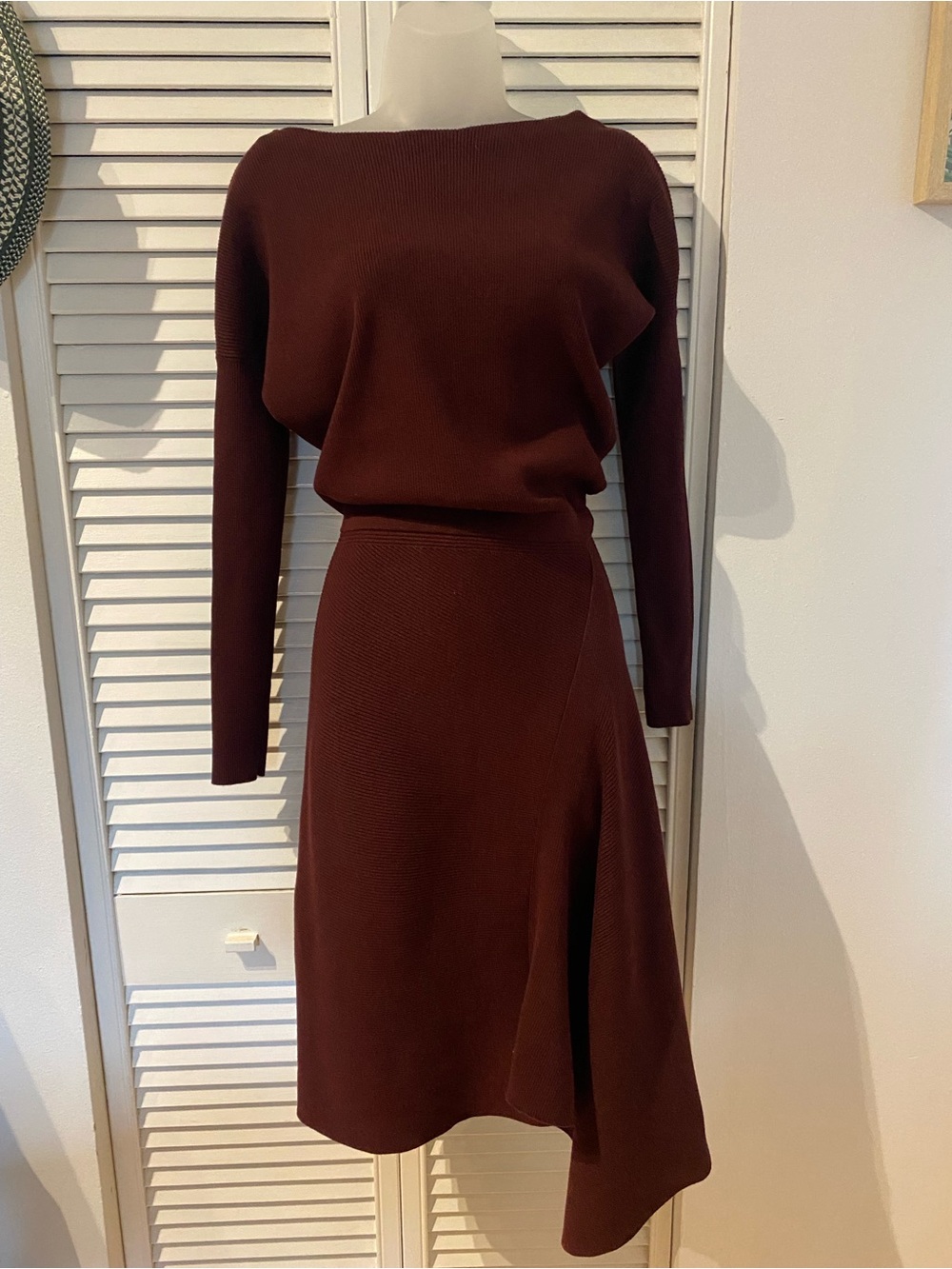 Asymmetrical Sweater Dress in Burgundy